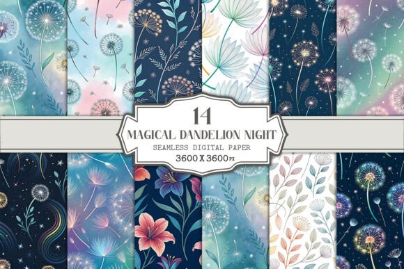 Download Magical Dandelion Night Seamless Pattern - Dandelion Collection