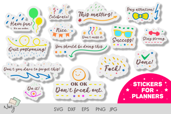 Download Funny Stickers for Planners SVG DXF Set. - Stickers for planners Collection