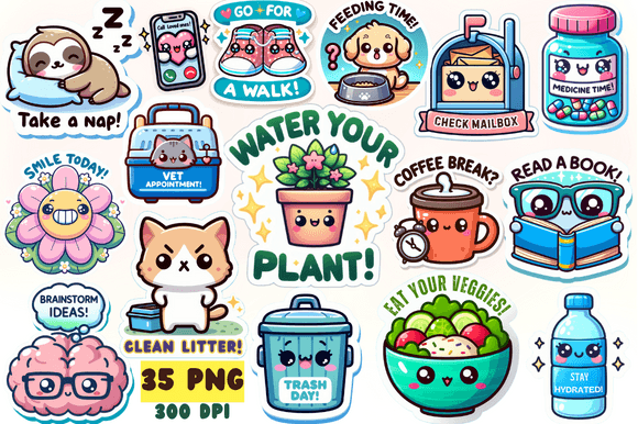 Download Kawaii Reminder Stickers Sublimation PNG - Premium Resources