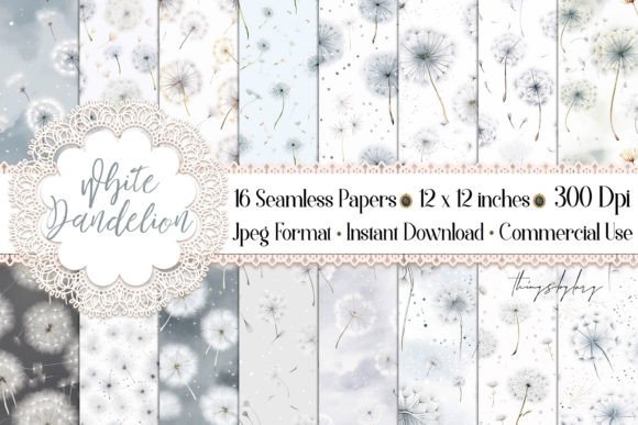 Download 16 Seamless White Dandelion Patterns - Dandelion Collection